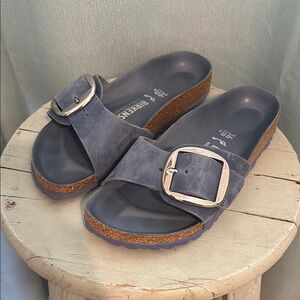 Birkenstock Blue Slide Sandals with Cork Sole